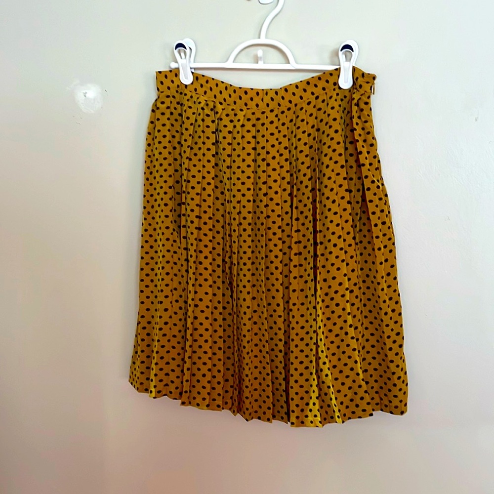 Mustard and purple polka dot pleated skirt